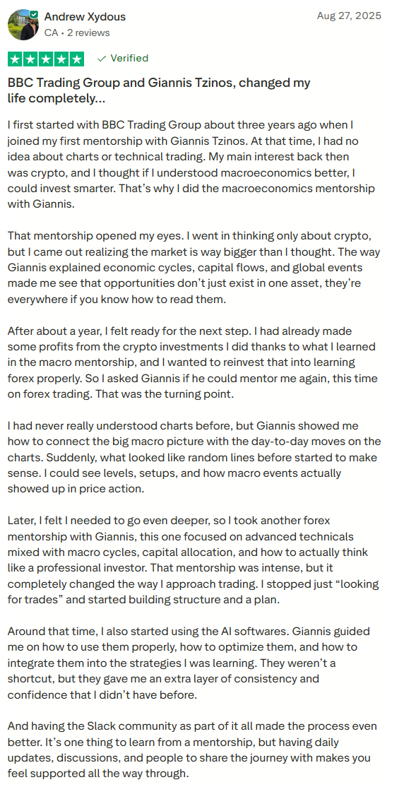 Andrew Xydous — BBC Trading Group and Giannis Tzinos mentorship journey