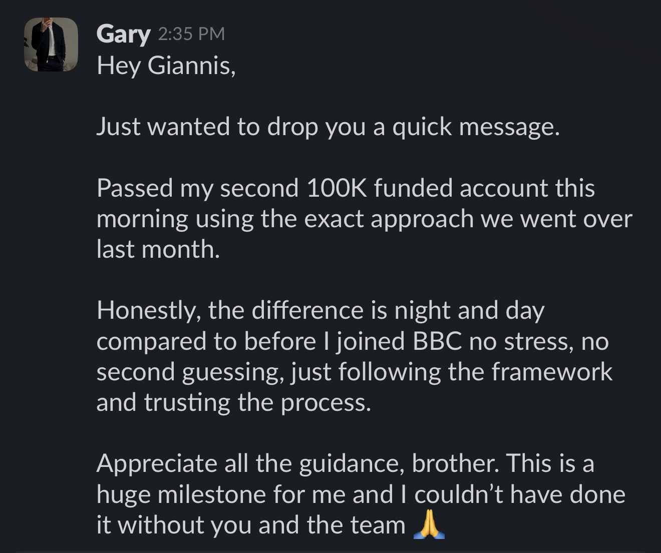 Gary — second $100K funded account testimonial